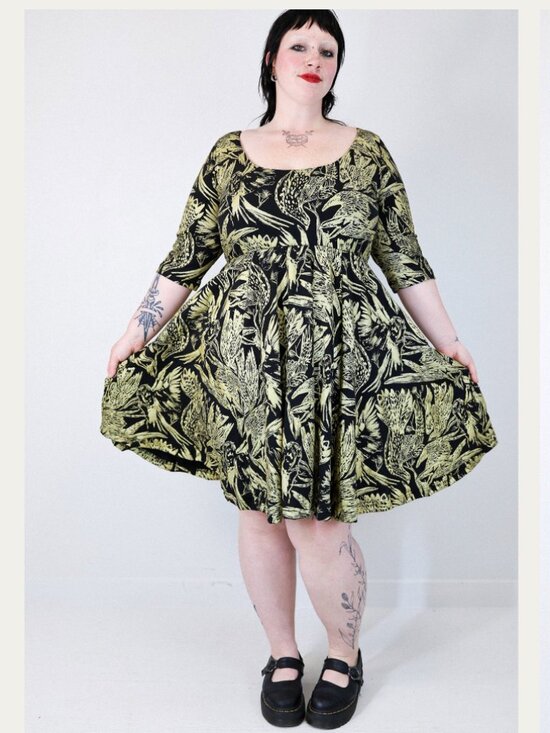 Thief And Bandit Dresses & Skirts - THIEF + BANDIT Birds of Prey Long Sleeve Twirling Dress / Gold on Black